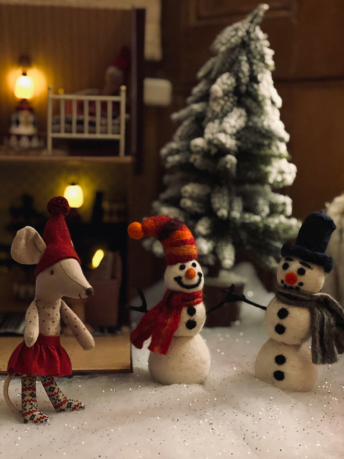 Handmade Felt Snowman with Knitted Scarf Biodegradable Hanging Decoration - Ruby & Grace