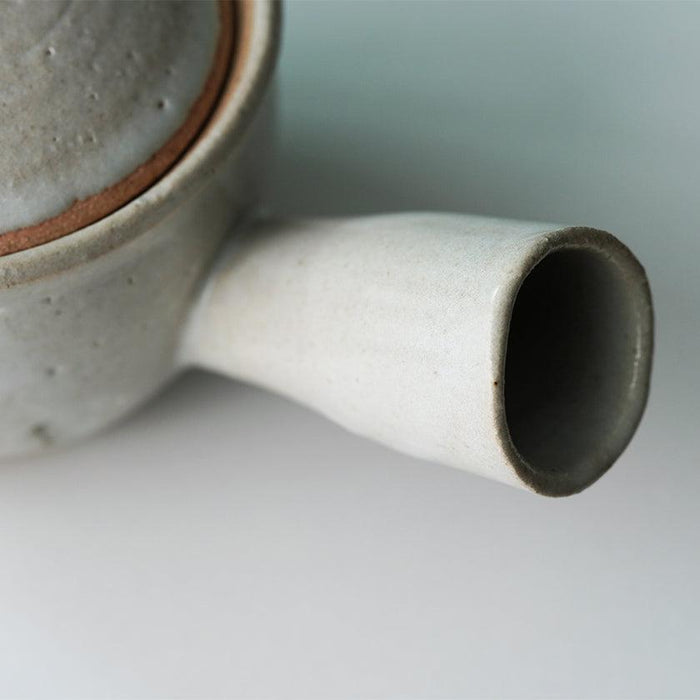 Close-up of ceramic spout on a white Japanese teapot | Shigaraki ware, Yamasho Touki