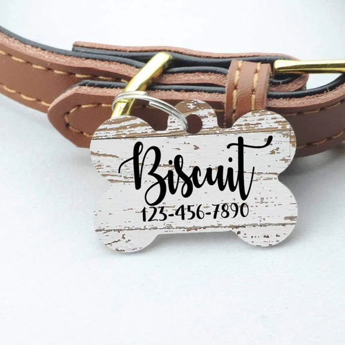 Joyful Moose Personalized Wood Grain Pet ID Tag — One or Two Sided