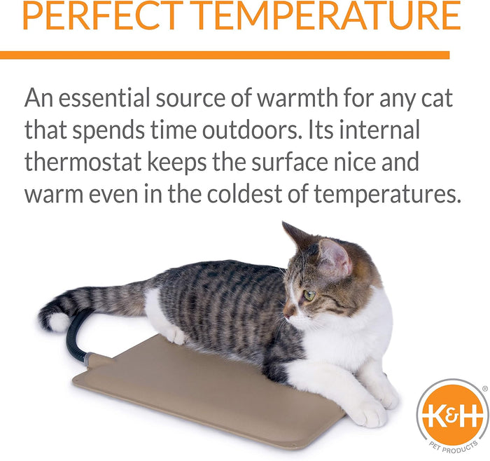 K&H Heated Outdoor Kitty Pad Petite Waterproof Cat Heating Mat Tan 9x12