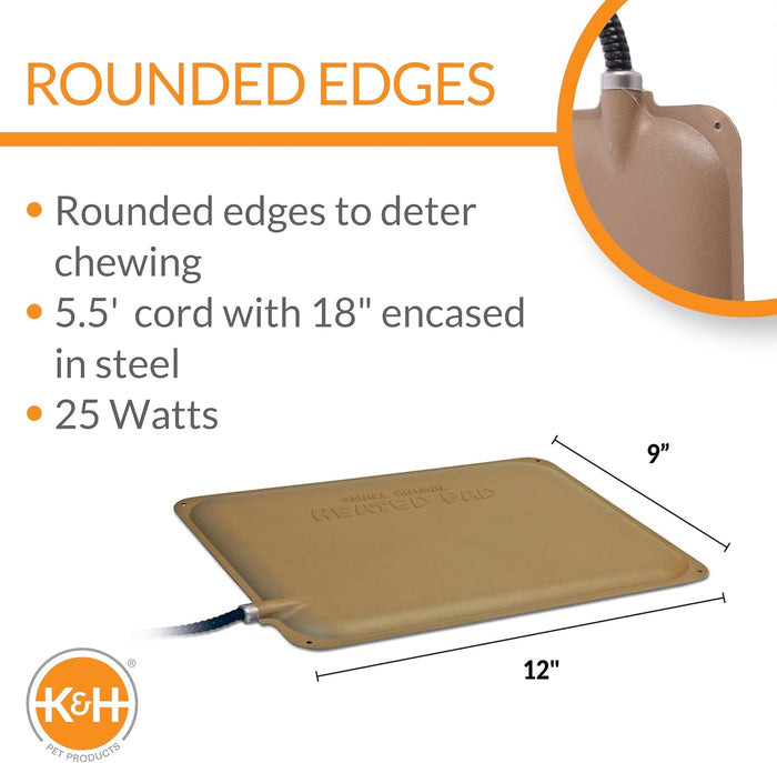 K&H Heated Outdoor Kitty Pad Petite Waterproof Cat Heating Mat Tan 9x12