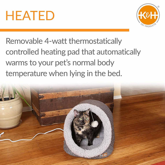 K&H Pet Products Thermo-Pet Cave Heated Cat Bed – Plush Cat Cave & Tunnel for Cats and Small Dogs