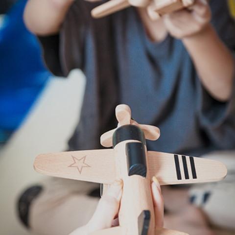 kiko + Gg Wooden Wind-up Propeller Plane Black.