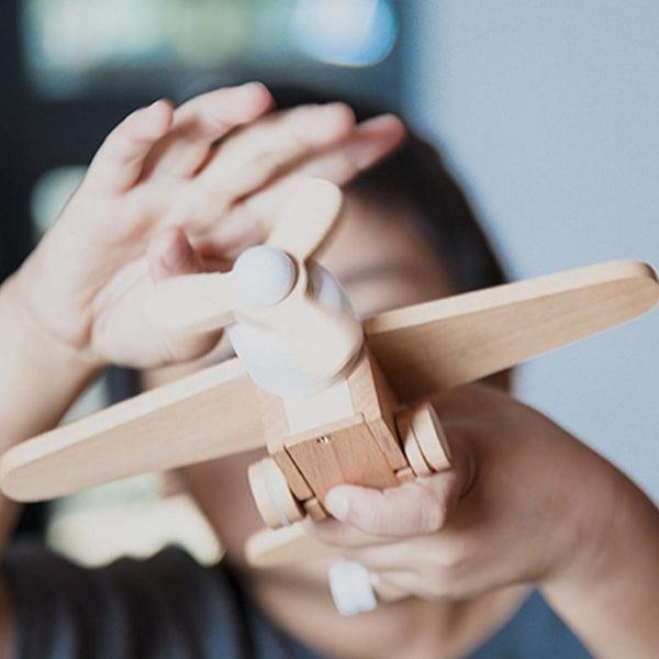 kiko + Gg Wooden Wind-up Propeller Plane Black.