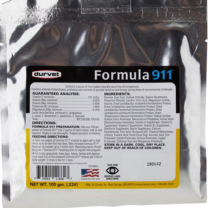 Lamb Livestock Durvet Formula 911 Electrolyte & Probiotic Support Baby Animals 4 Oz.