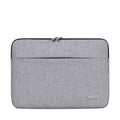 Grey laptop sleeve with front pocket and two zipper pulls