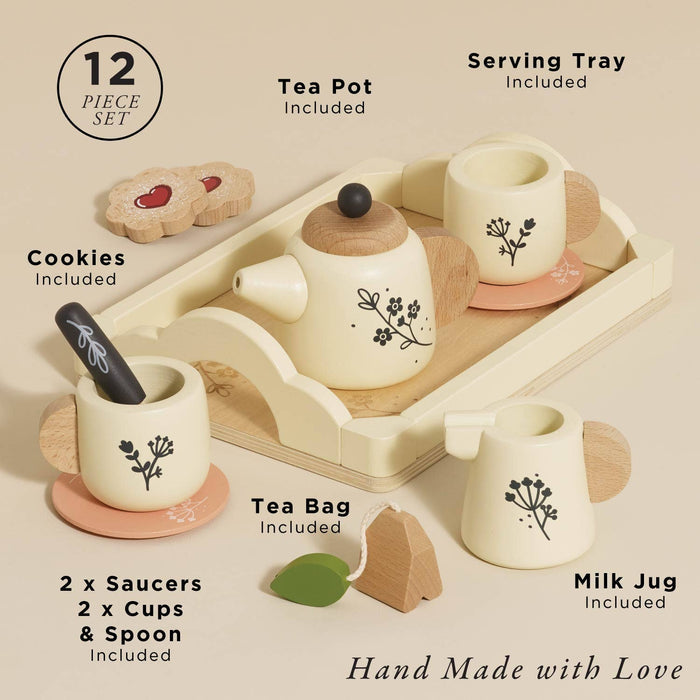 Le Toy Van Wooden Tea Set & Tray – 12-Piece FSC-Certified Pretend Play Set