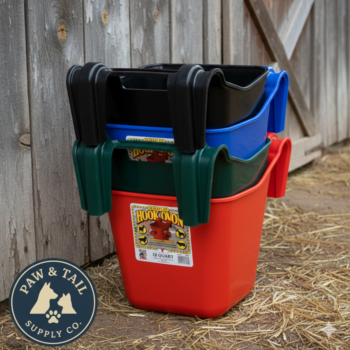 Little Giant 12 Quart Plastic Hook Over Feeder Mountable Livestock Feed Bucket