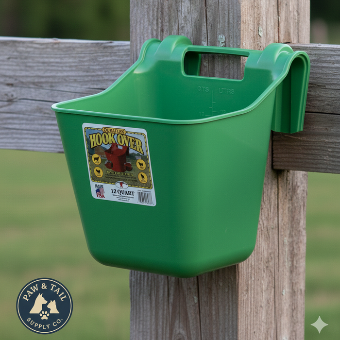 Little Giant 12 Quart Plastic Hook Over Feeder Mountable Livestock Feed Bucket