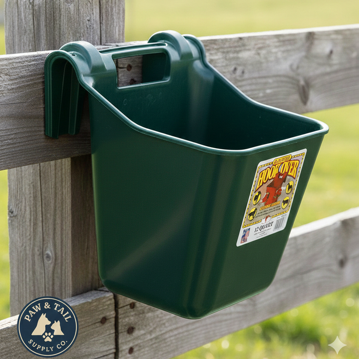 Little Giant 12 Quart Plastic Hook Over Feeder Mountable Livestock Feed Bucket