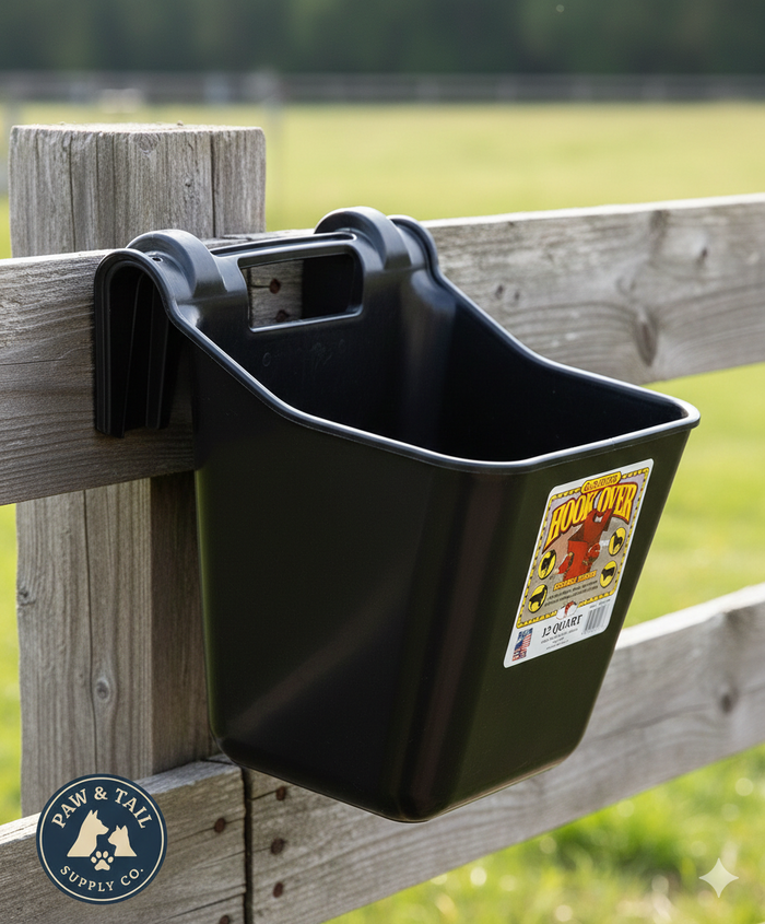 Little Giant 12 Quart Plastic Hook Over Feeder Mountable Livestock Feed Bucket