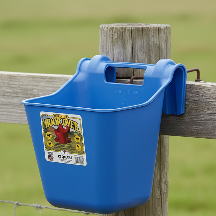 Little Giant 12 Quart Plastic Hook Over Feeder Mountable Livestock Feed Bucket