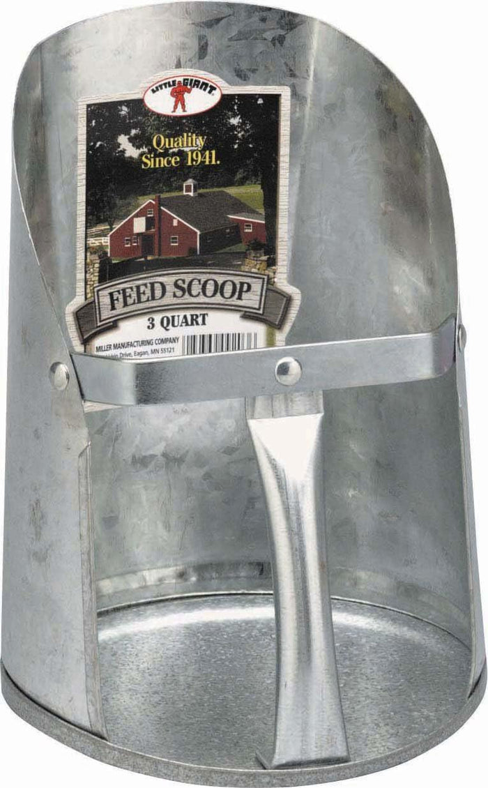Little Giant Galvanized Steel Feed Scoop 3 Quart Livestock Metal Farm Feed Scoop 2PCK