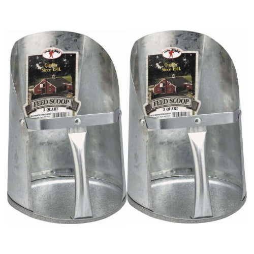 Little Giant Galvanized Steel Feed Scoop 3 Quart Livestock Metal Farm Feed Scoop 2PCK