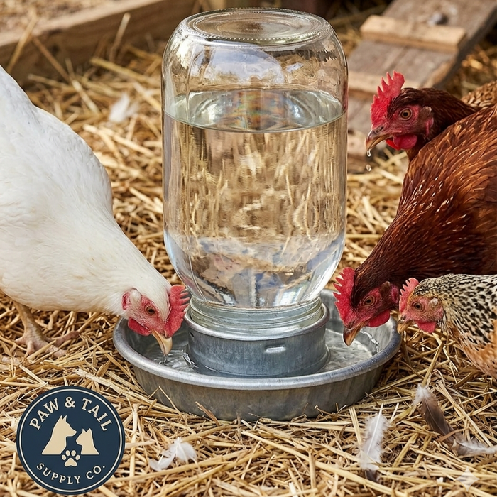 Little Giant Glass Mason Jar Baby Chick Waterer 1 Quart, Gravity-Fed Poultry Waterer