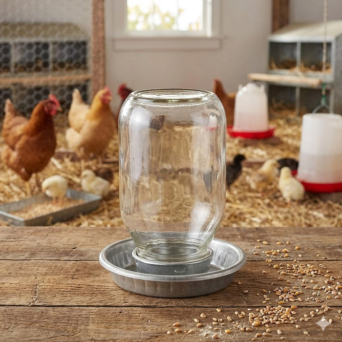 Little Giant Glass Mason Jar Baby Chick Waterer 1 Quart, Gravity-Fed Poultry Waterer