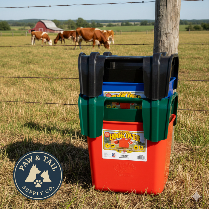 Little Giant Hook Over Feeder 15 Quart Portable Livestock Feed Bucket w/ Handle