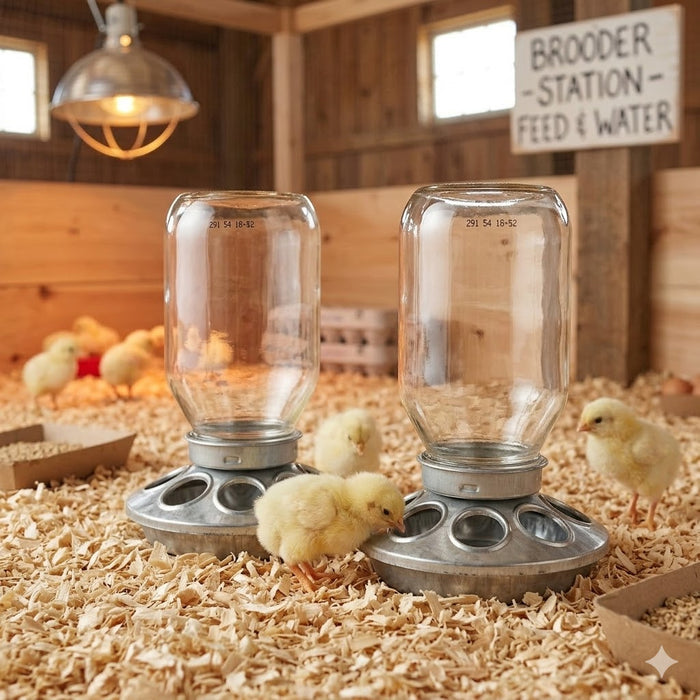 Little Giant Mason Jar Baby Chick Feeder 1 Quart Poultry Galvanized Steel Base 2PCK