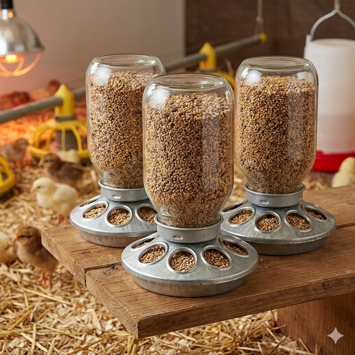 Little Giant Mason Jar Baby Chick Feeder 1 Quart Poultry Galvanized Steel Base 3PCK