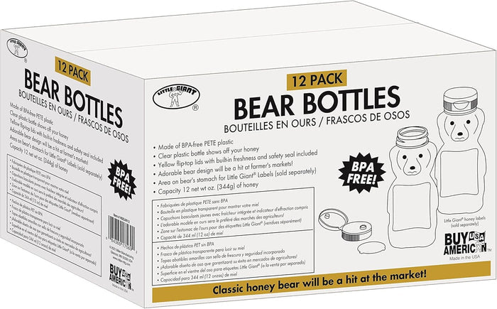 Little Giant Plastic Bear Bottle Honey Squeeze Bottle with Flip-Top Lid 12PCK