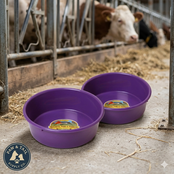 Little Giant Plastic Utility Pan 5 Quart Livestock Feeding Bucket Durable Purple 2-Pack