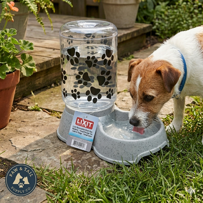 Lixit Dual Use Gravity Waterer or Dry Food Feeder Small Granite for Pets 64 oz