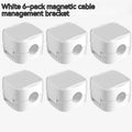 Six white magnetic cable clips with hinged closures