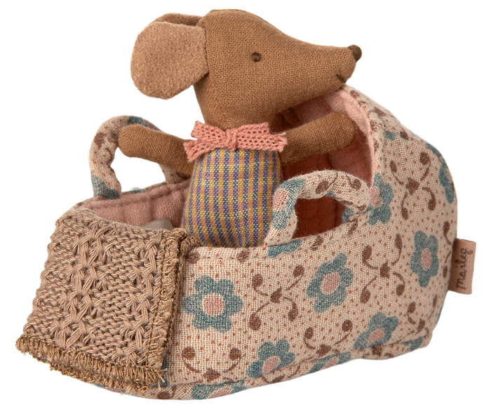 Maileg Baby Mouse Carrycot Rose: BACK IN STOCK