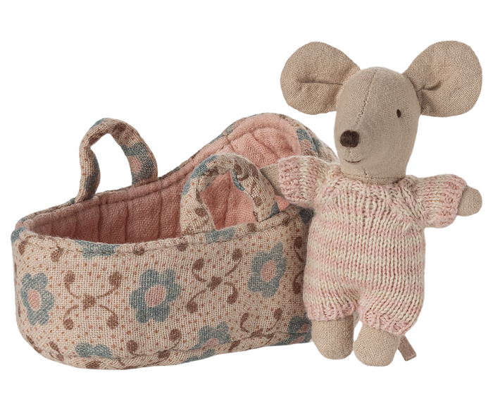 Maileg Baby Mouse in Carrycot