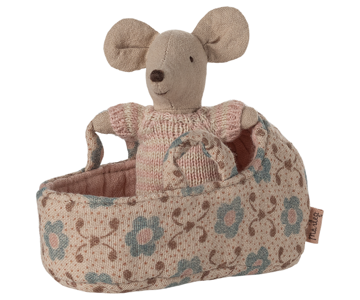 Maileg Baby Mouse in Carrycot