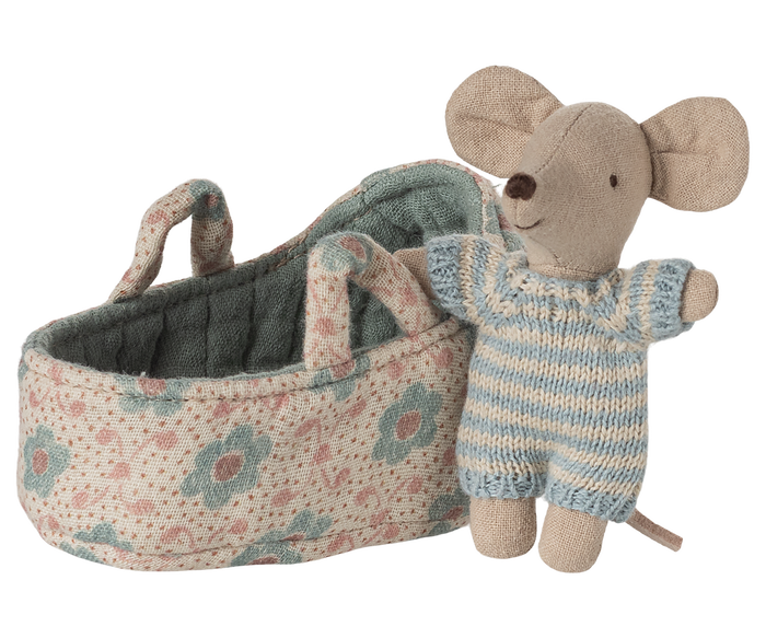 Maileg Baby Mouse in Carrycot