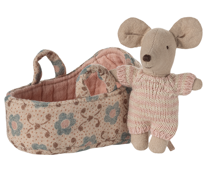 Maileg Baby Mouse in Carrycot