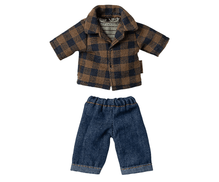 Maileg Brown Checked Shirt and Pants for Dad Mouse: Petit Couture