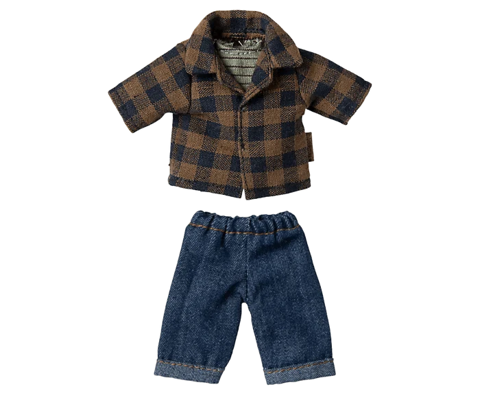 Maileg Brown Checked Shirt and Pants for Dad Mouse: Petit Couture