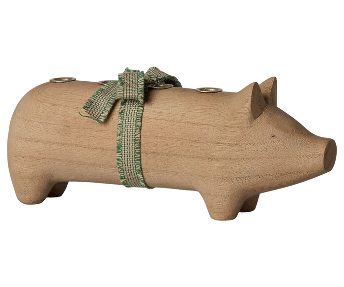 Maileg Christmas Pig Wooden Candle Holder Nature Medium  FW26: NEW ARRIVAL