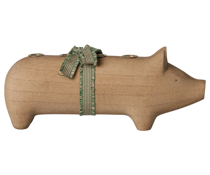 Maileg Christmas Pig Wooden Candle Holder Nature Medium  FW26: NEW ARRIVAL