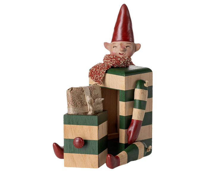 Maileg Christmas Pixy Elf With Drawer Green: LAST CHANCE
