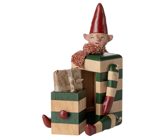 Maileg Christmas Pixy Elf With Drawer Green: LAST CHANCE