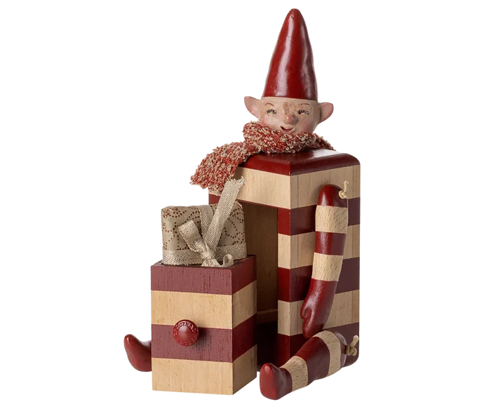 Maileg Christmas Pixy Elf With Drawer Red: LAST CHANCE
