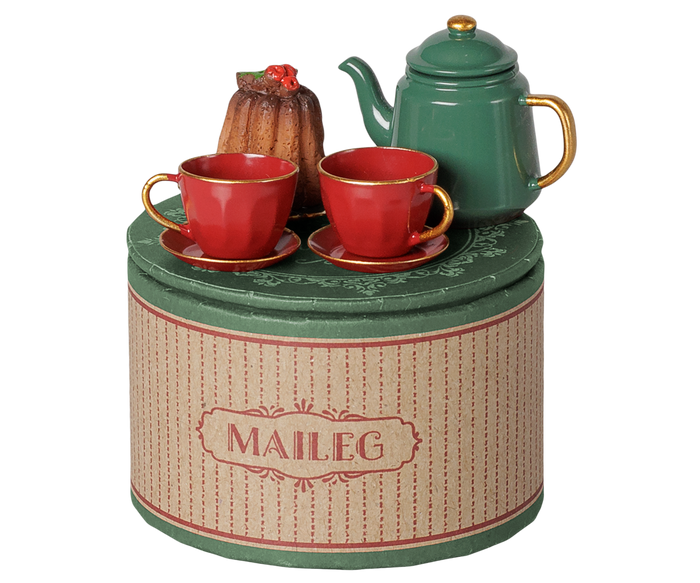Maileg Christmas Tea Set Mouse Size Red & Green FW26: PREORDER ONLY DUE OCT