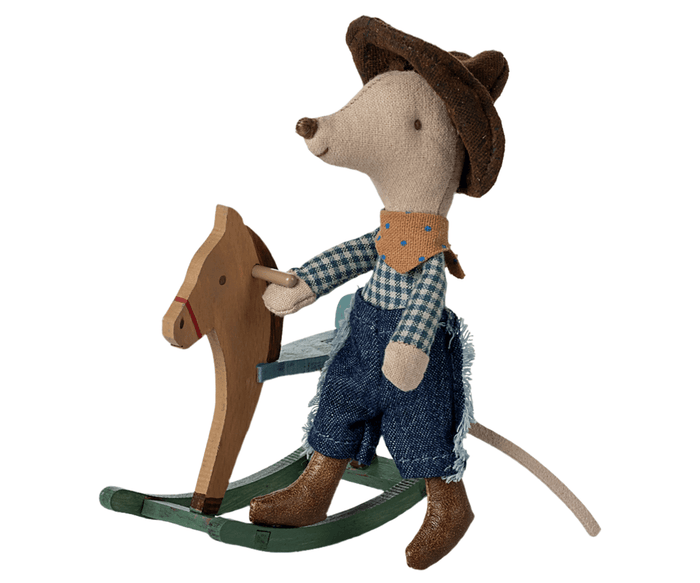 Maileg Cowboy Mouse on Rocking Horse Little Brother: BACK IN STOCK