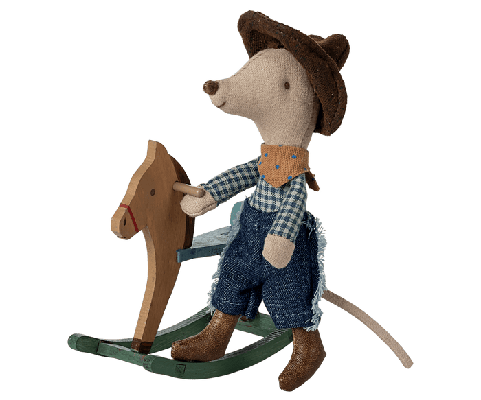 Maileg Cowboy Mouse on Rocking Horse Little Brother: BACK IN STOCK