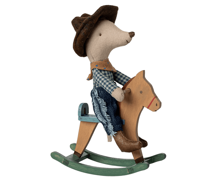 Maileg Cowboy Mouse on Rocking Horse Little Brother: BACK IN STOCK