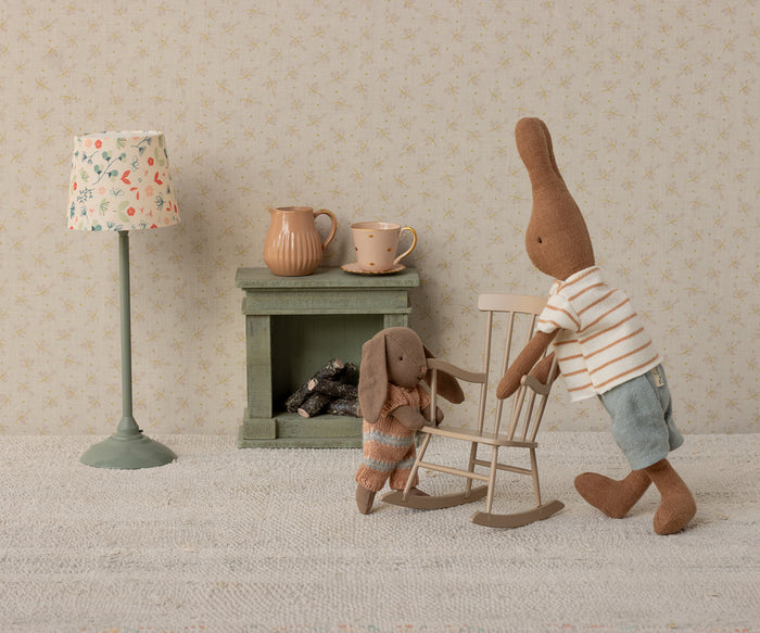Maileg Fireplace Dusty Green Bunny & Teddy Size: BACK SOON