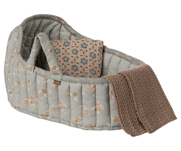 Maileg Large Carry Cot Blue Floral: BACK IN STOCK