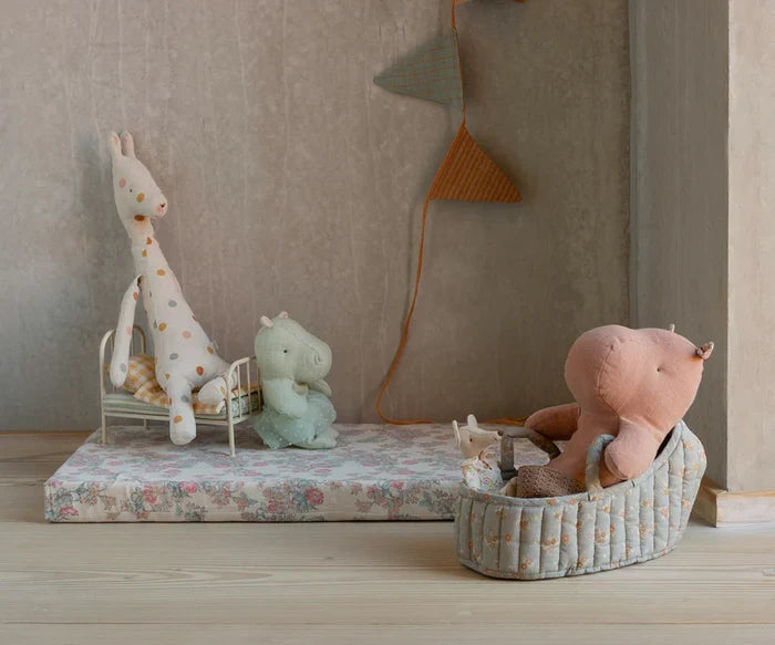 Maileg Large Carry Cot Blue Floral: BACK IN STOCK