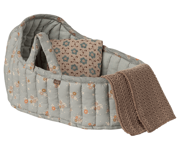 Maileg Large Carry Cot Blue Floral: BACK IN STOCK
