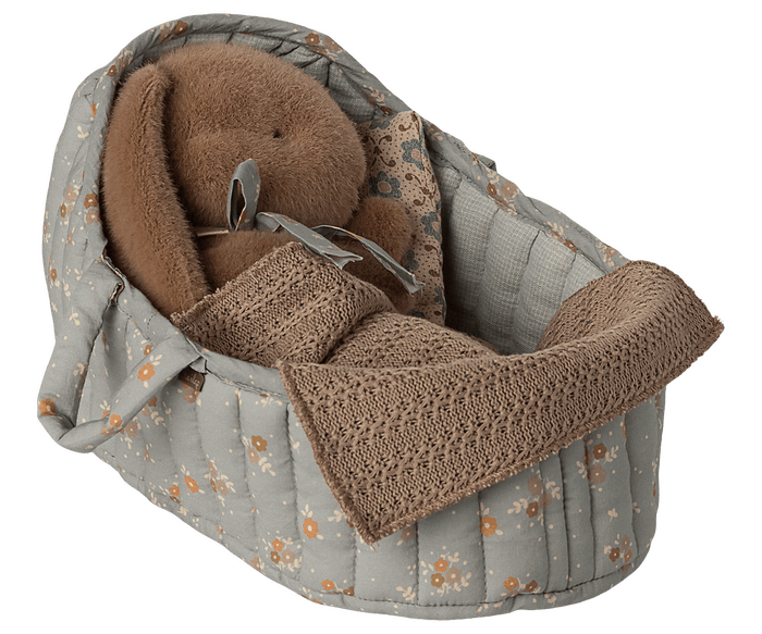 Maileg Large Carry Cot Blue Floral: BACK IN STOCK