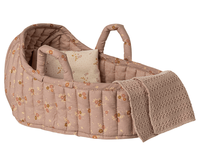 Maileg Large Carry Cot Pink Floral: BACK IN STOCK