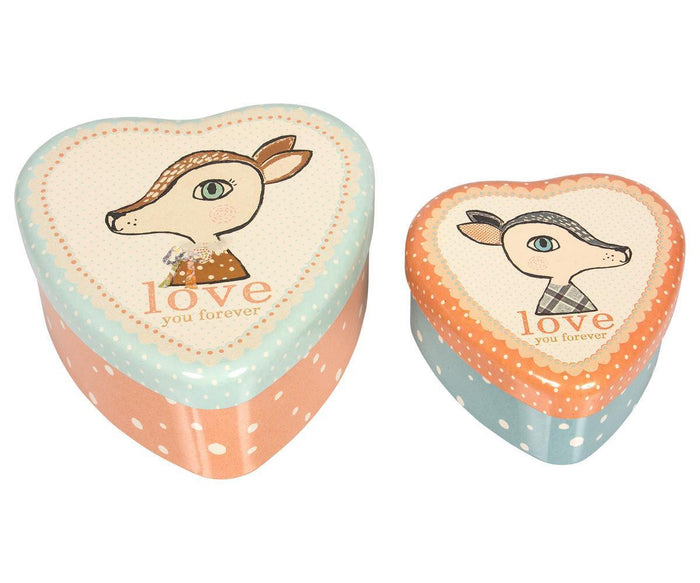 Maileg Metal Heart Tins Bambi Set of 2.